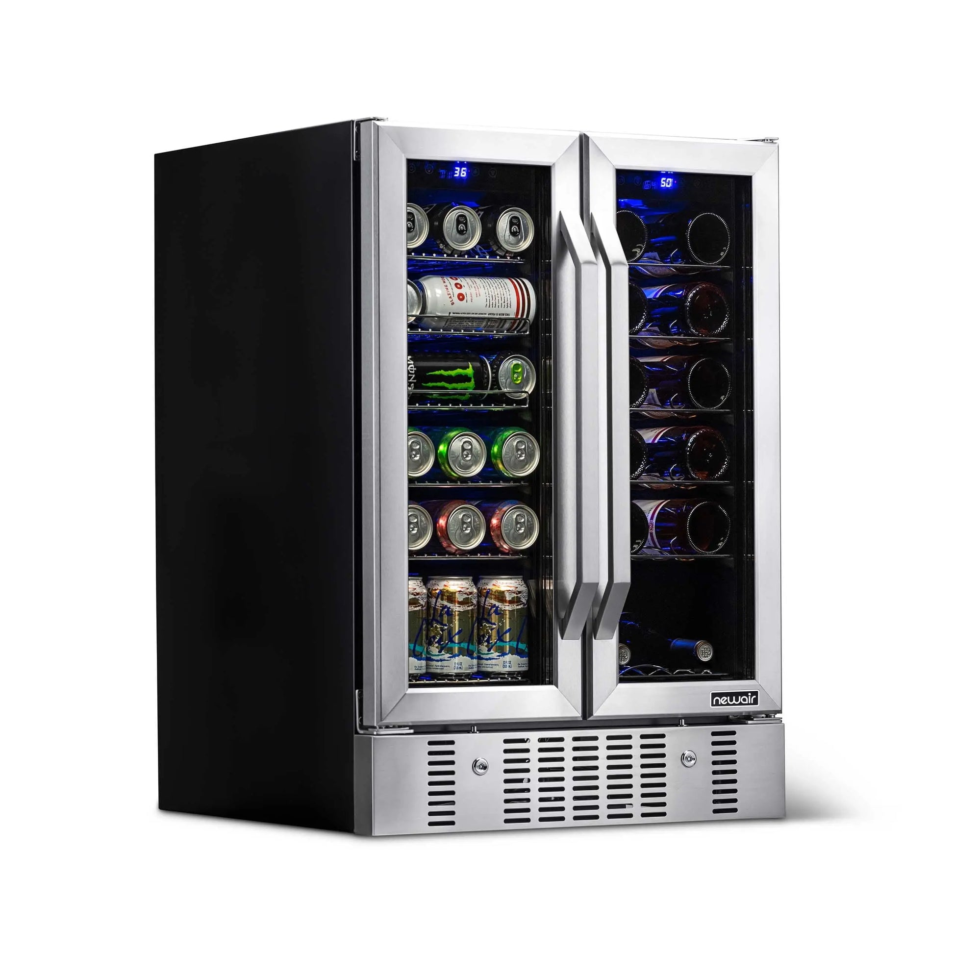 Newair 18 Bottle 58 Can Wine and Beverage Refrigerator Cooler, Built-In Dual Zone Fridge in Stainless Steel for Home, Office or Bar | Fridge.com