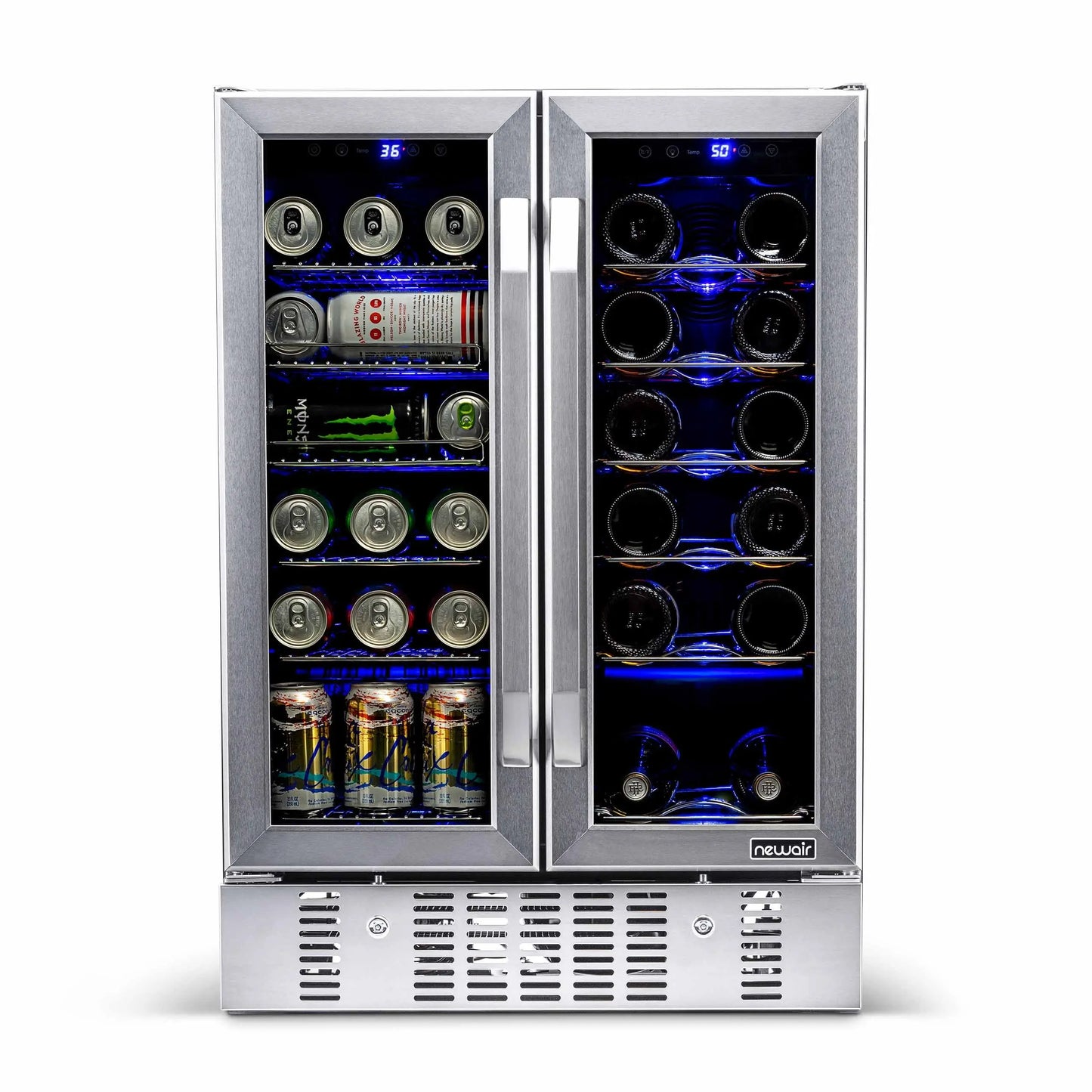 Newair 18 Bottle 58 Can Wine and Beverage Refrigerator Cooler, Built-In Dual Zone Fridge in Stainless Steel for Home, Office or Bar | Fridge.com