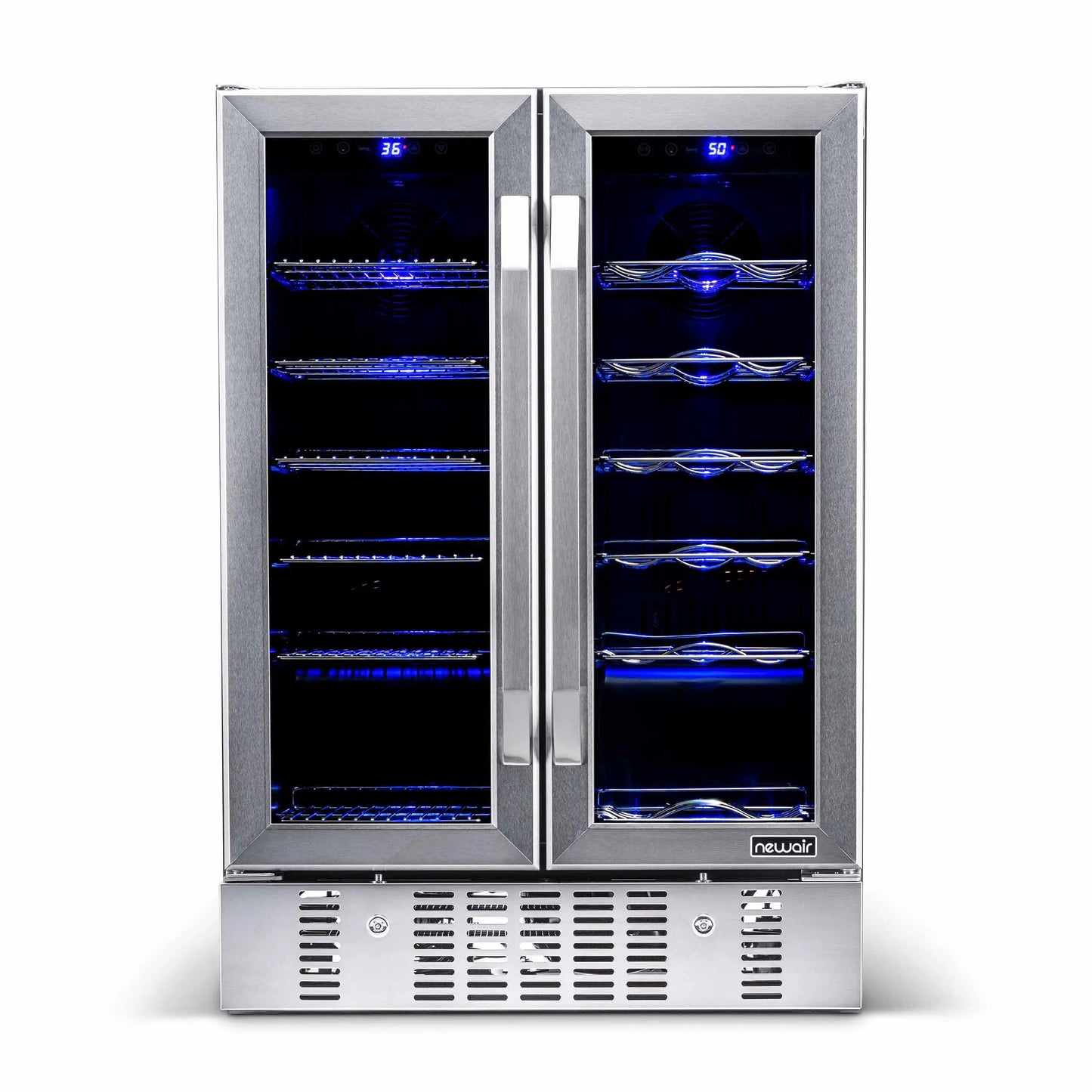 Newair 18 Bottle 58 Can Wine and Beverage Refrigerator Cooler, Built-In Dual Zone Fridge in Stainless Steel for Home, Office or Bar | Fridge.com