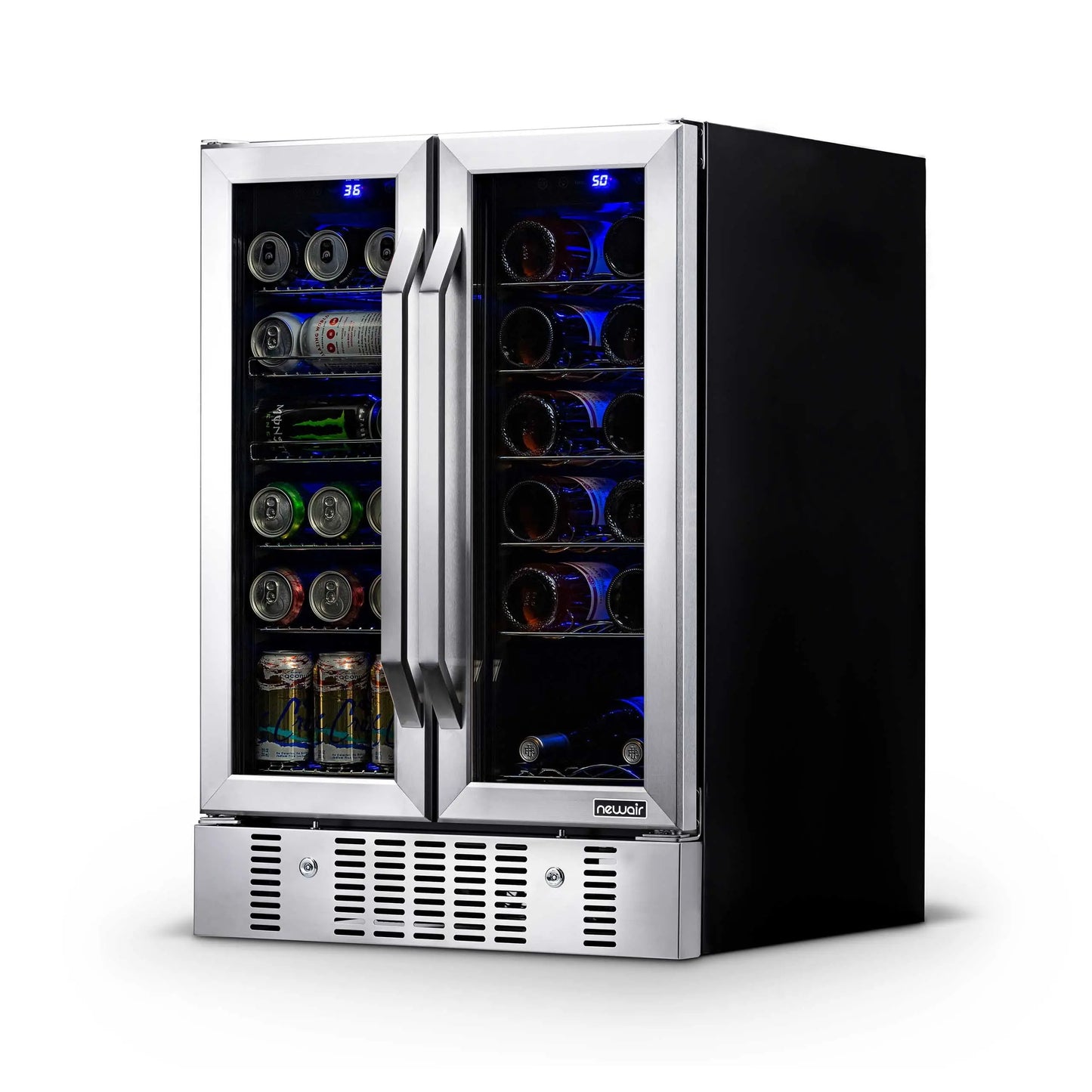 Newair 18 Bottle 58 Can Wine and Beverage Refrigerator Cooler, Built-In Dual Zone Fridge in Stainless Steel for Home, Office or Bar | Fridge.com