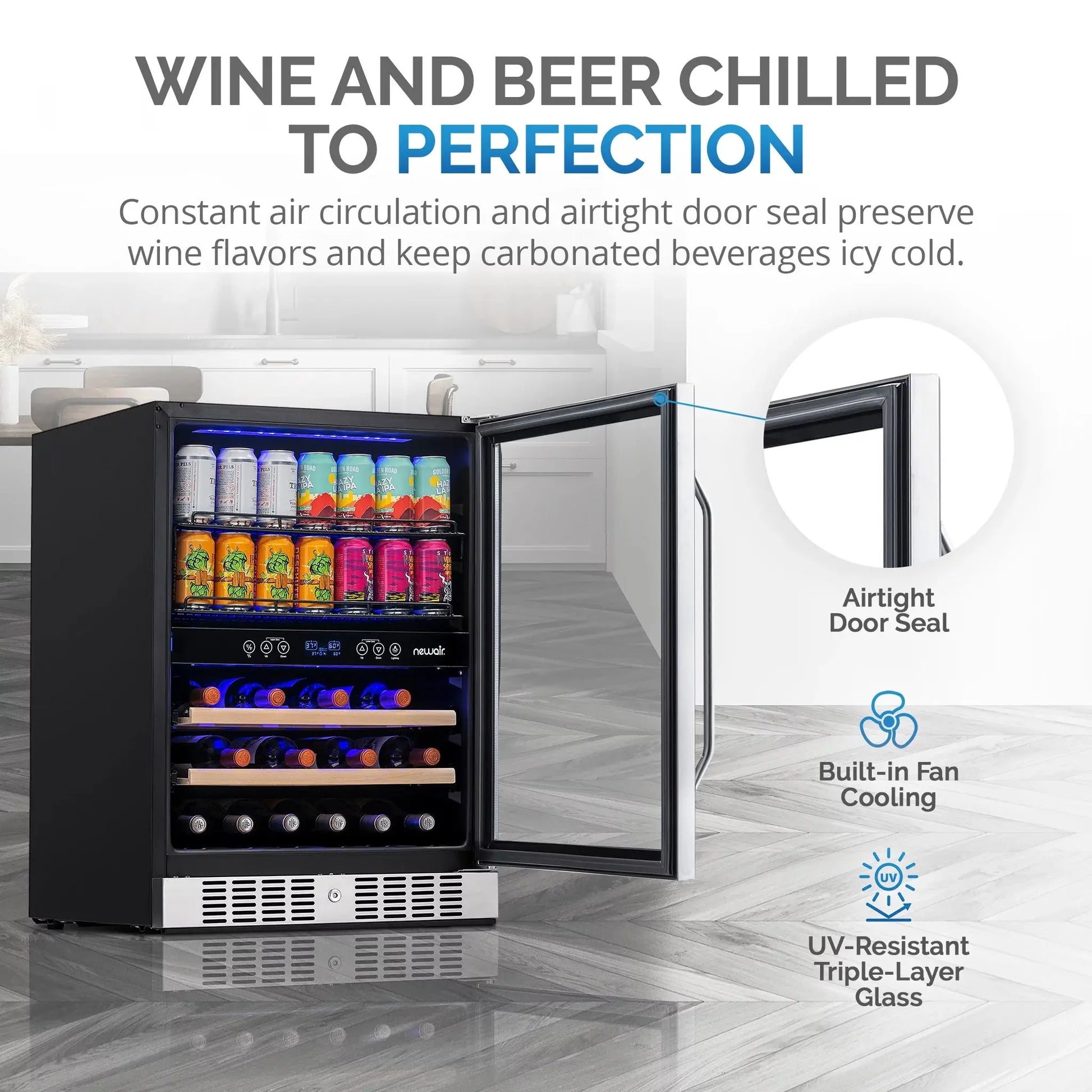 Newair 20 Bottle 70 Can Wine and Beverage Refrigerator Cooler, Built-In Dual Zone Fridge in Stainless Steel for Home, Office or Bar | Fridge.com