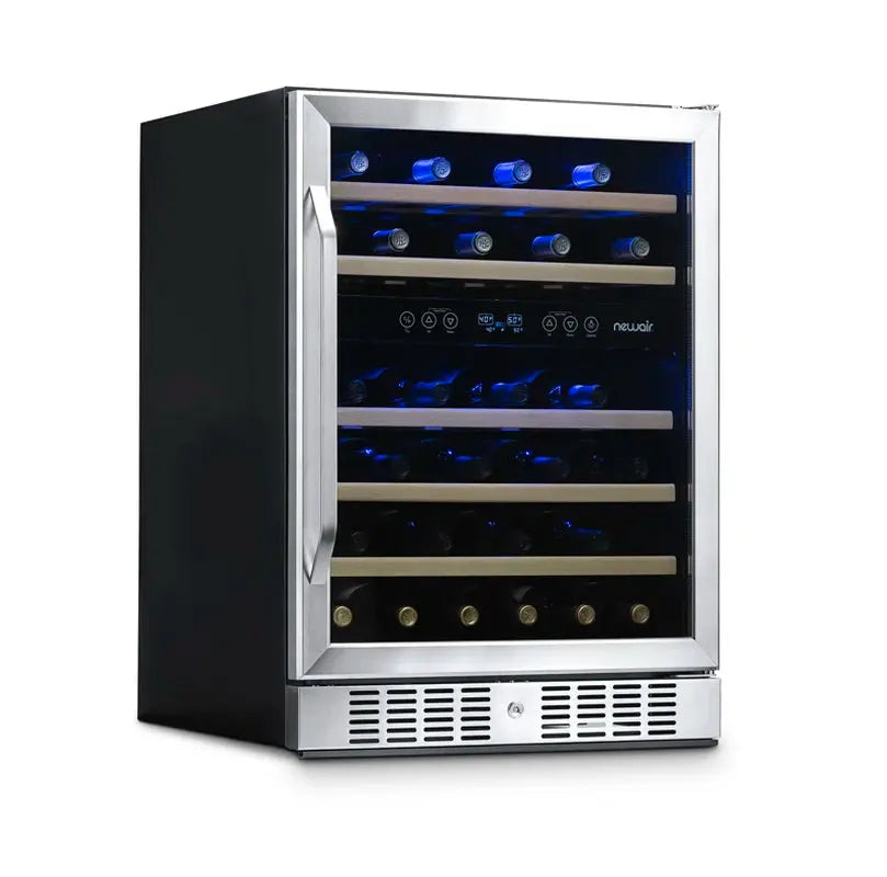 Newair 24 In. 46 Bottle Dual Zone Built-In Wine Refrigerator with Beechwood Shelves and Safety Lock | Fridge.com