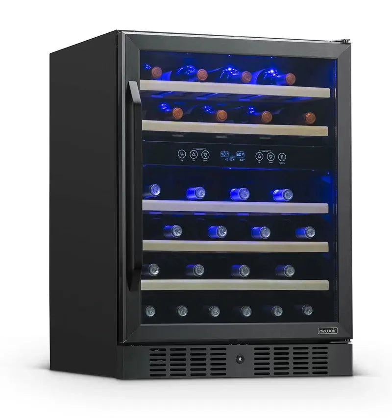 Newair 24 In. 46 Bottle Dual Zone Built-In Wine Refrigerator with Beechwood Shelves and Safety Lock | Fridge.com