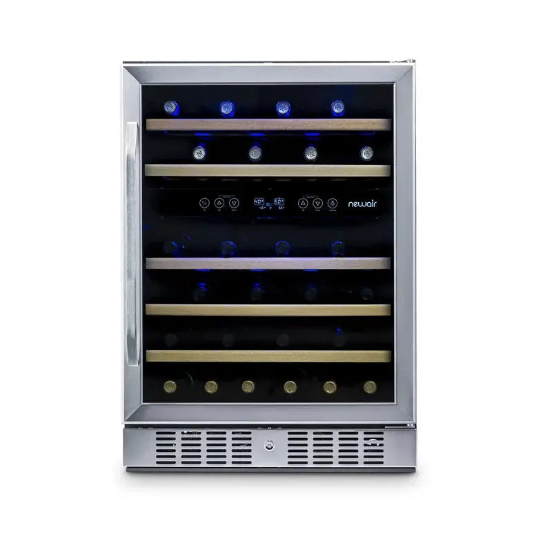 Newair 24 In. 46 Bottle Dual Zone Built-In Wine Refrigerator with Beechwood Shelves and Safety Lock | Fridge.com