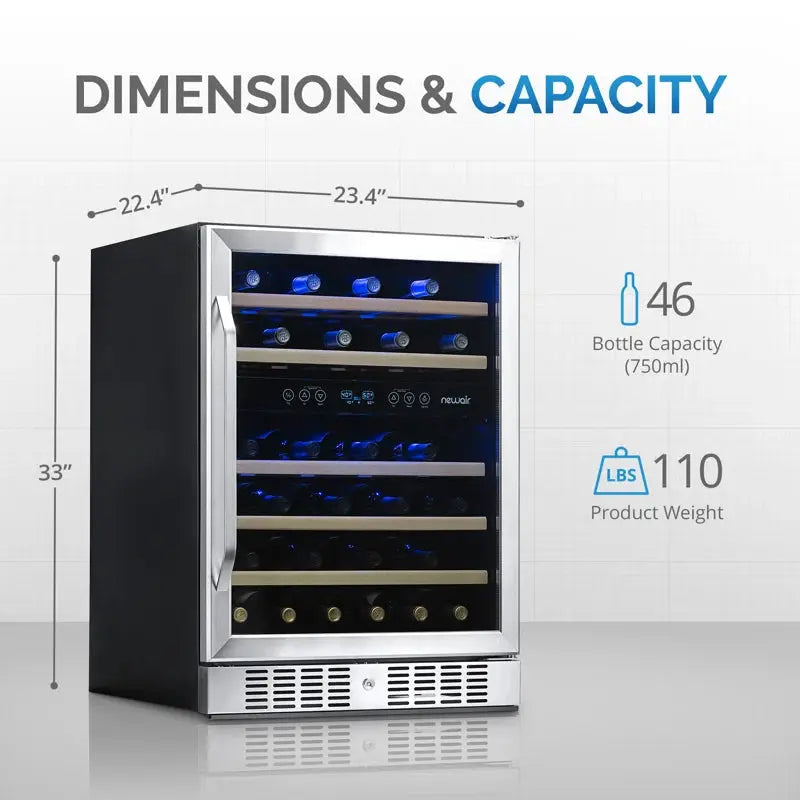 Newair 24 In. 46 Bottle Dual Zone Built-In Wine Refrigerator with Beechwood Shelves and Safety Lock | Fridge.com