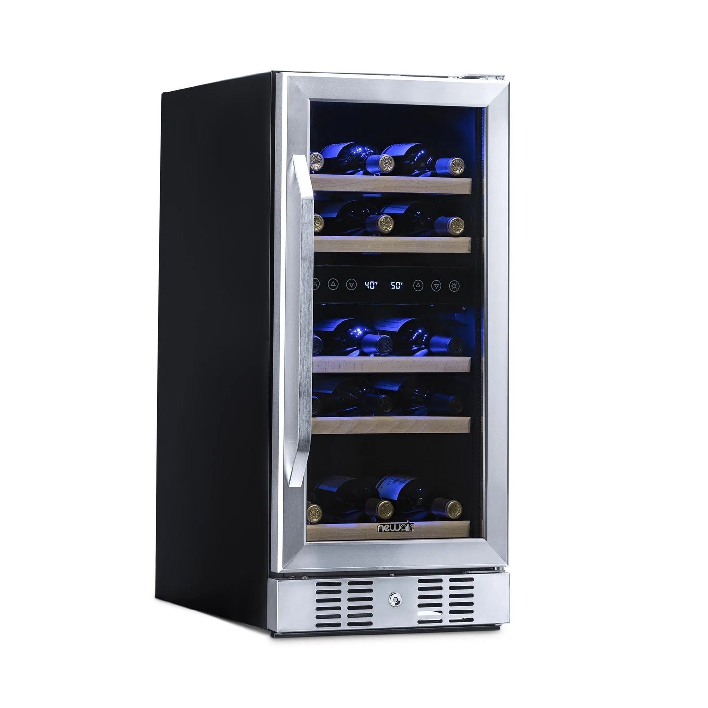 Newair 24 Inch - 46 Bottle Wine Cooler Refrigerator, Built-In Recessed Kickplate, Dual Zone Wine Fridge in Stainless Steel | Fridge.com