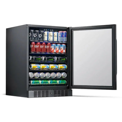 Newair 24" Built-In 177 Can Beverage Fridge in Black Stainless Steel with Precision Temperature | Fridge.com