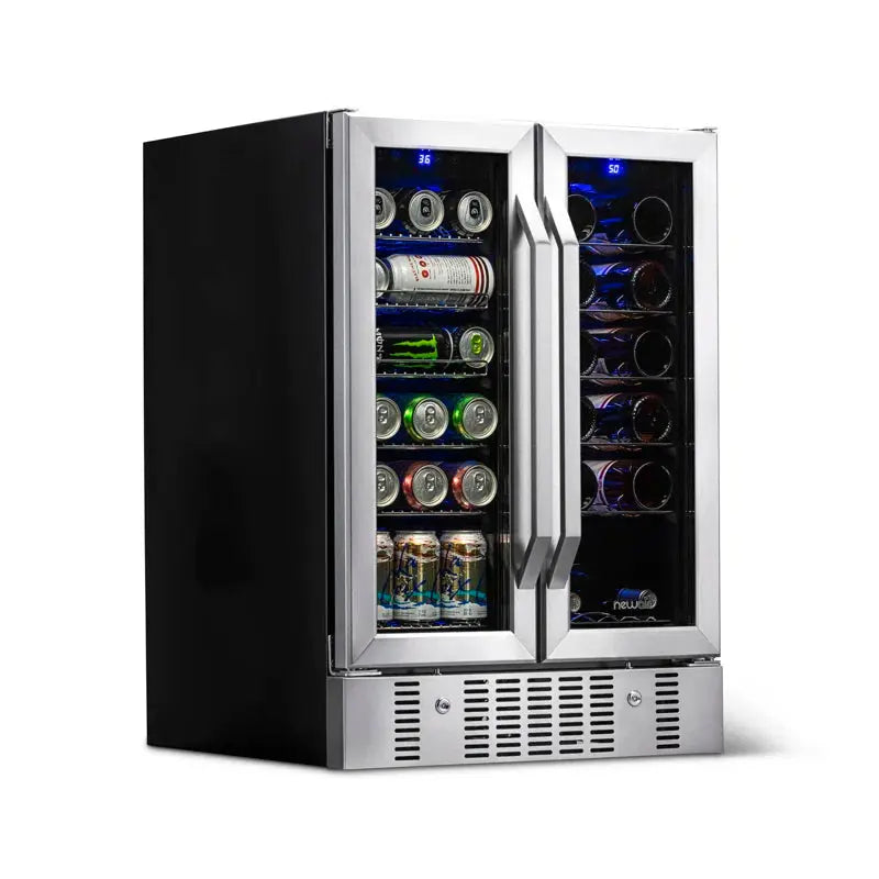 Newair 24” Built-In Dual Zone 18 Bottle and 58 Can Wine and Beverage Fridge in Stainless Steel | Fridge.com