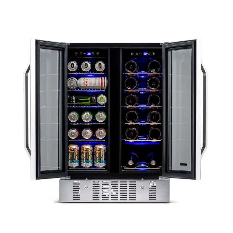 Newair 24” Built-In Dual Zone 18 Bottle and 58 Can Wine and Beverage Fridge in Stainless Steel | Fridge.com