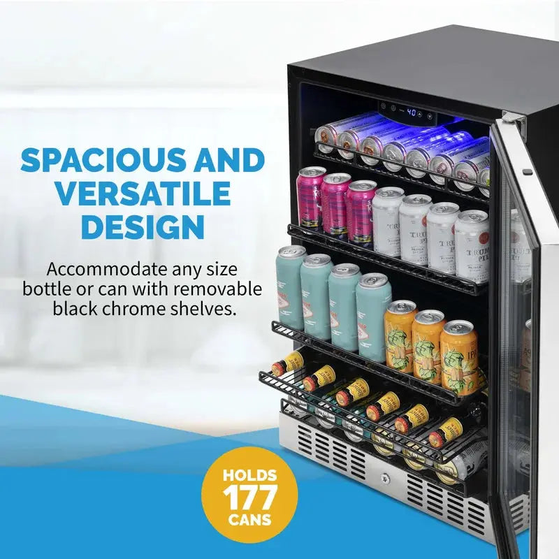 Newair 24" Built-In or Freestanding 177 Can Beverage Fridge in Stainless Steel | Fridge.com