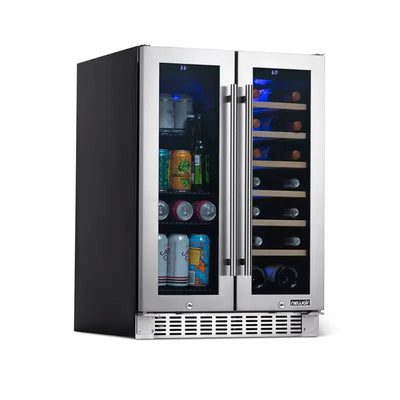 Newair 24" Premium Built-In Dual Zone 18 Bottle and 58 Can French Door Wine and Beverage Fridge | Fridge.com