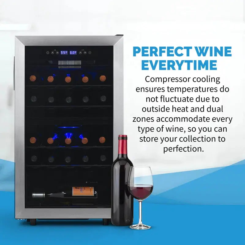 Newair 28 Bottle Dual Zone Freestanding Wine Fridge in Stainless Steel | Fridge.com