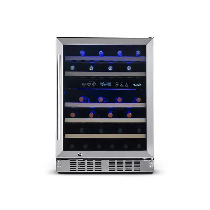 Newair 46 Bottle Dual Zone Built-In Wine Refrigerator with Beechwood Shelves and Recessed Kickplate | Fridge.com