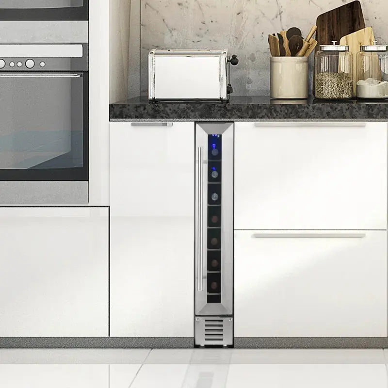 Newair 6" Built-In 7 Bottle Compressor Wine Fridge in Stainless Steel, Compact Size | Fridge.com