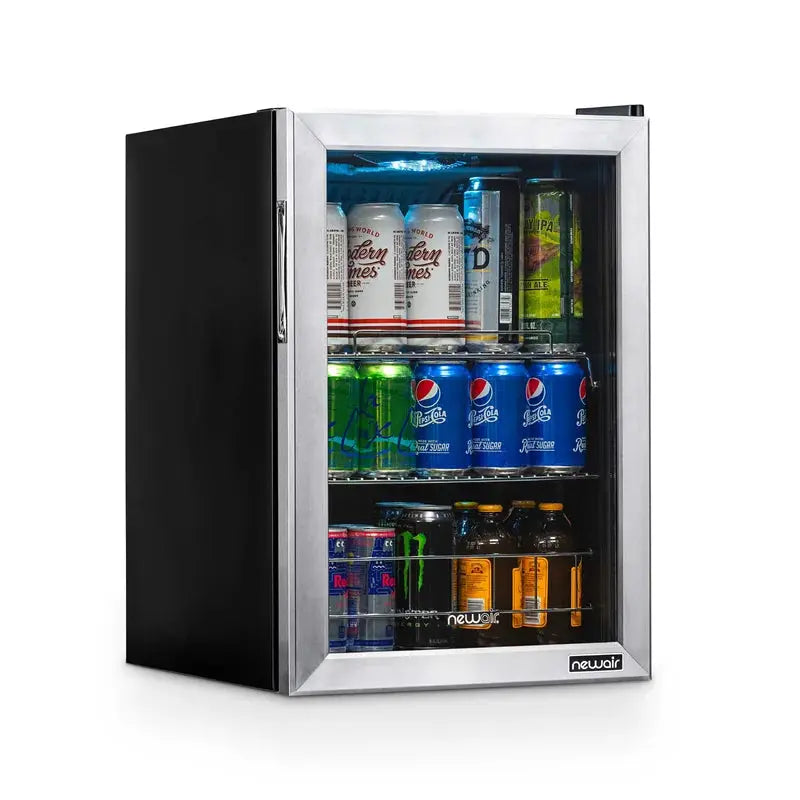 Newair 90 Can Freestanding Beverage Fridge in Stainless Steel, Compact with Adjustable Shelves | Fridge.com