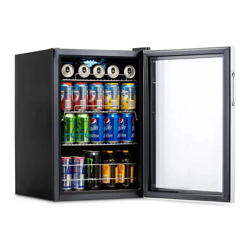 Newair 90 Can Freestanding Beverage Fridge in Stainless Steel, Compact with Adjustable Shelves | Fridge.com