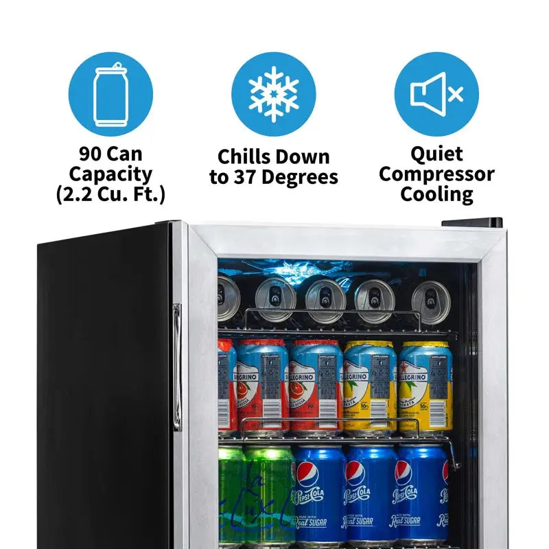 Newair 90 Can Freestanding Beverage Fridge in Stainless Steel, Compact with Adjustable Shelves | Fridge.com