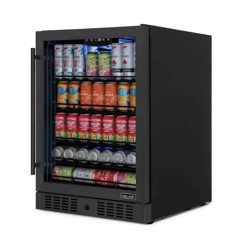 Newair Beverage Refrigerator Cooler, 177 Can, Black Stainless Steel, Digital Temperature Control | Fridge.com