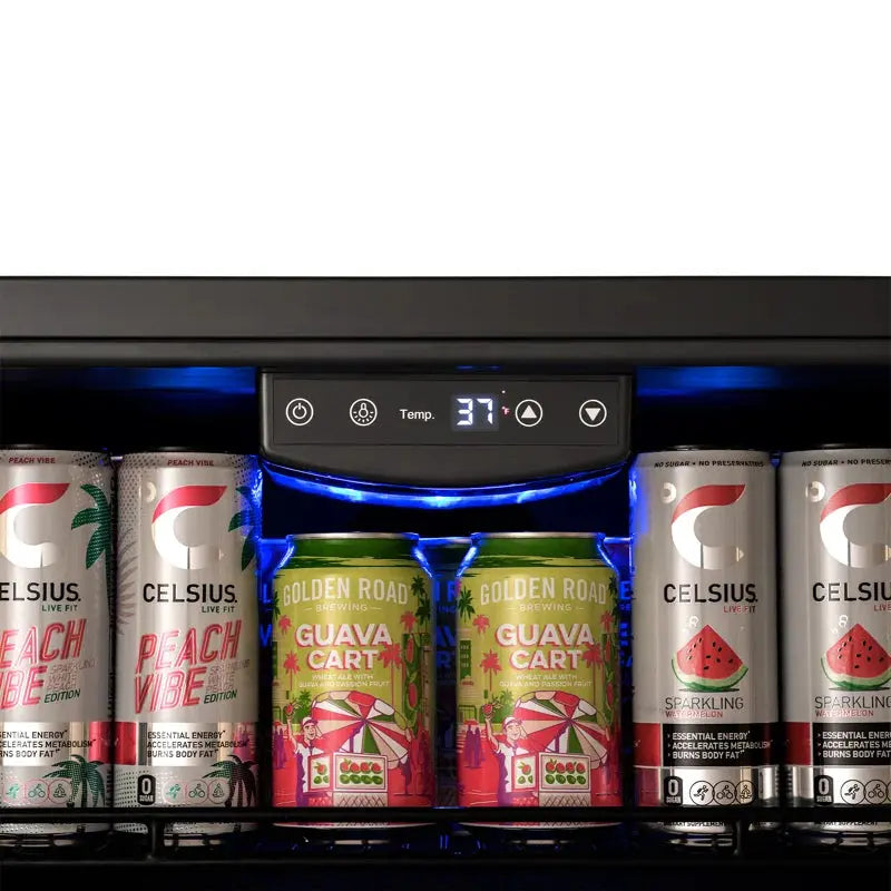 Newair Beverage Refrigerator Cooler, 177 Can, Black Stainless Steel, Digital Temperature Control | Fridge.com