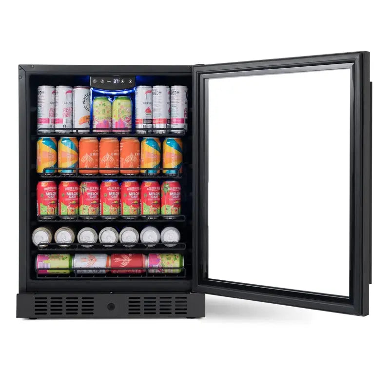 Newair Beverage Refrigerator Cooler, 177 Can, Black Stainless Steel, Digital Temperature Control | Fridge.com