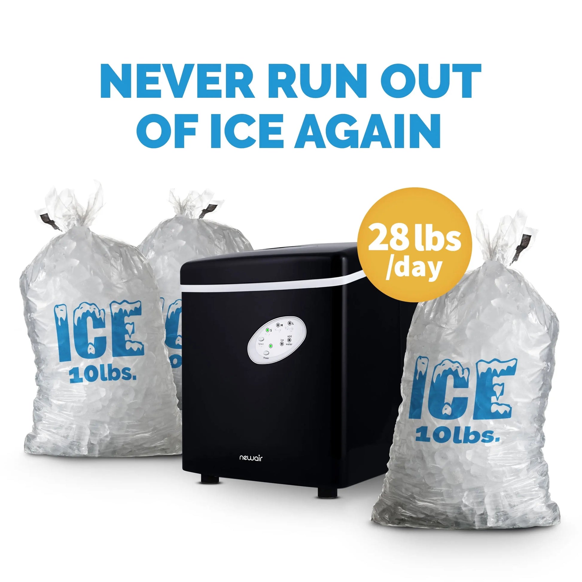 Newair Silver Countertop Bullet Ice Maker | 28 lbs. a Day | 3 Ice Sizes | Fridge.com