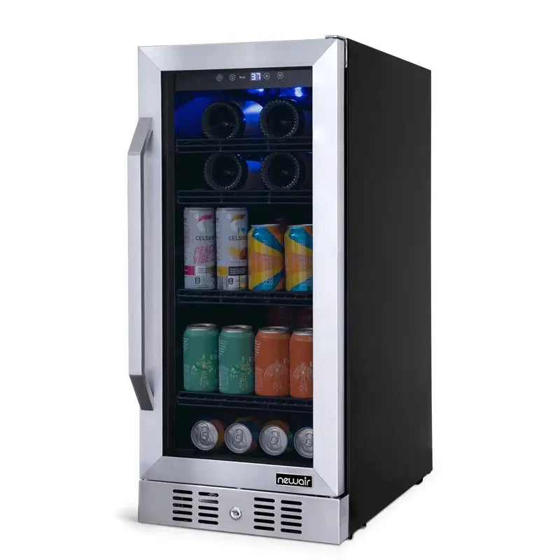 Newair Flipshelf 15" 80 Can or 33 Bottle, Built-In or Freestanding Wine and Beverage Fridge | Fridge.com