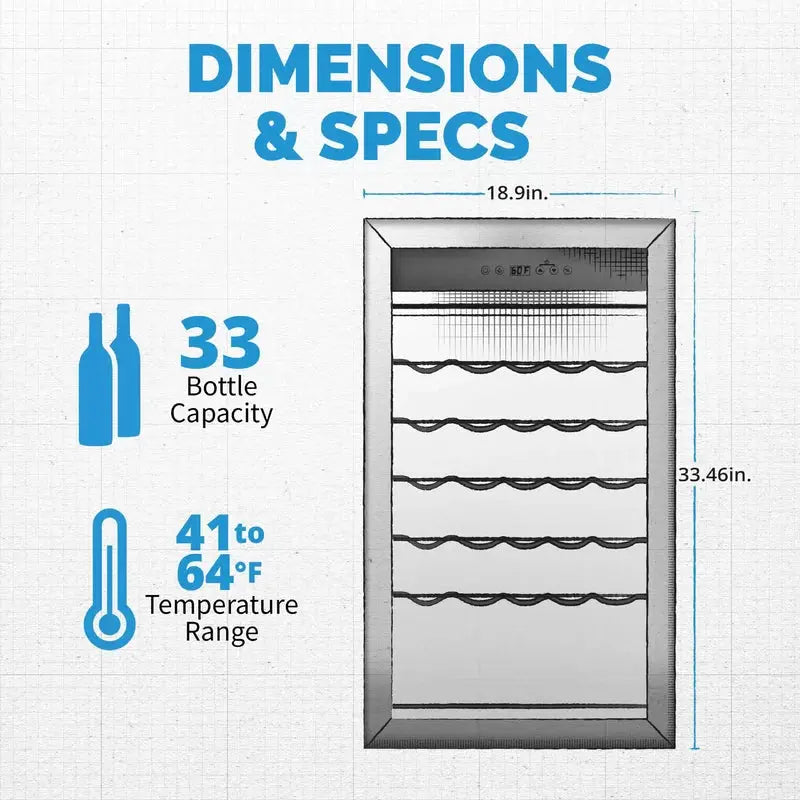 Newair Freestanding 33 Bottle Compressor Wine Fridge in Stainless Steel, Adjustable Racks | Fridge.com