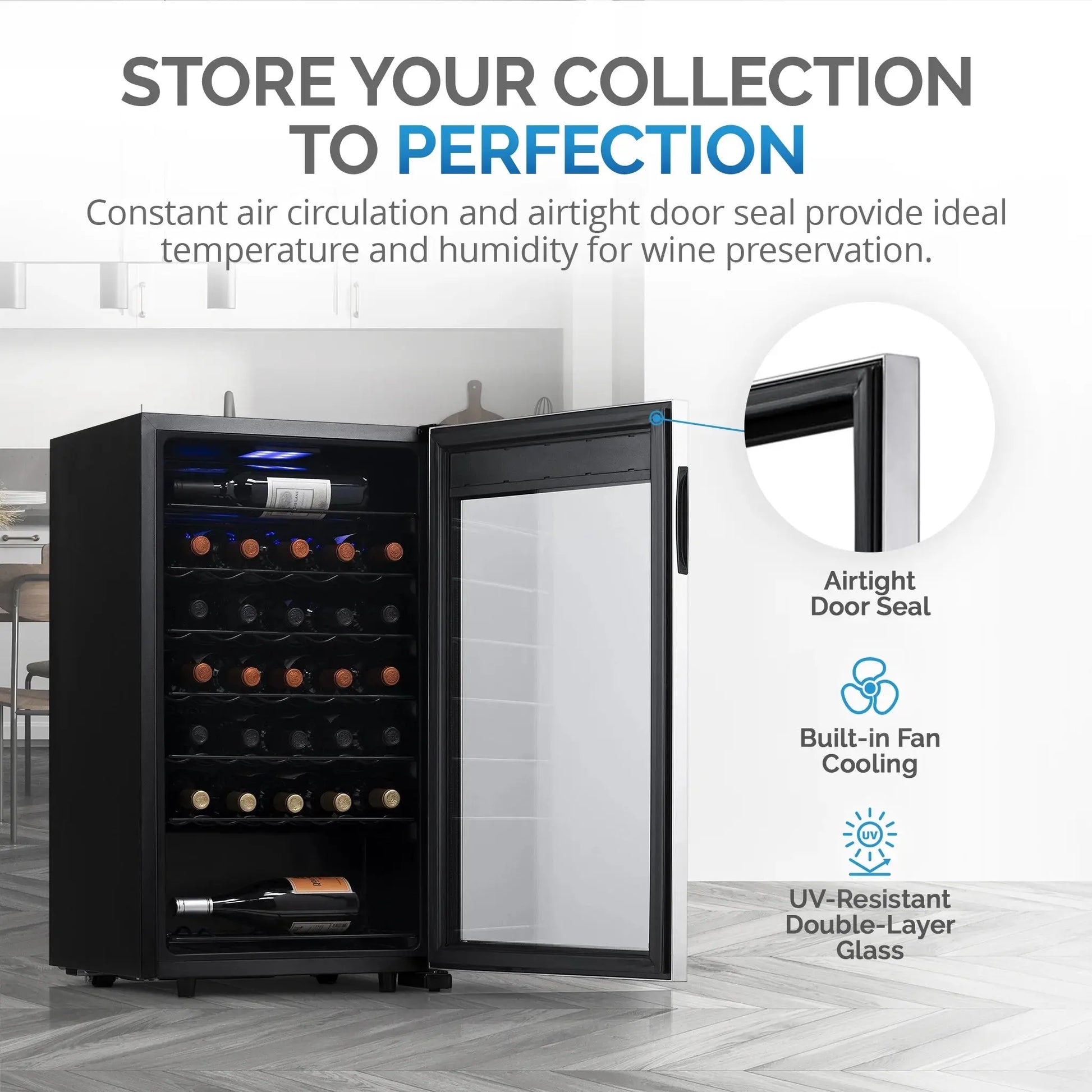 Newair Freestanding 33 Bottle Compressor Wine Fridge in Stainless Steel, Adjustable Racks and Exterior Digital Thermostat | Fridge.com