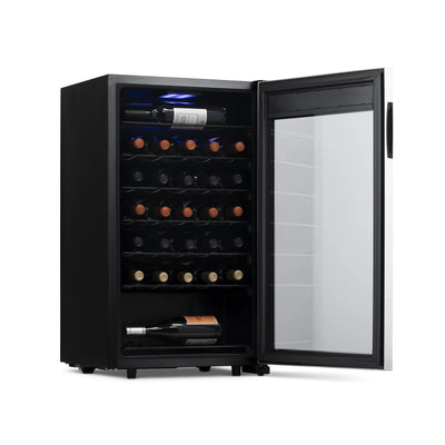 Newair Freestanding 33 Bottle Compressor Wine Fridge in Stainless Steel, Adjustable Racks and Exterior Digital Thermostat | Fridge.com