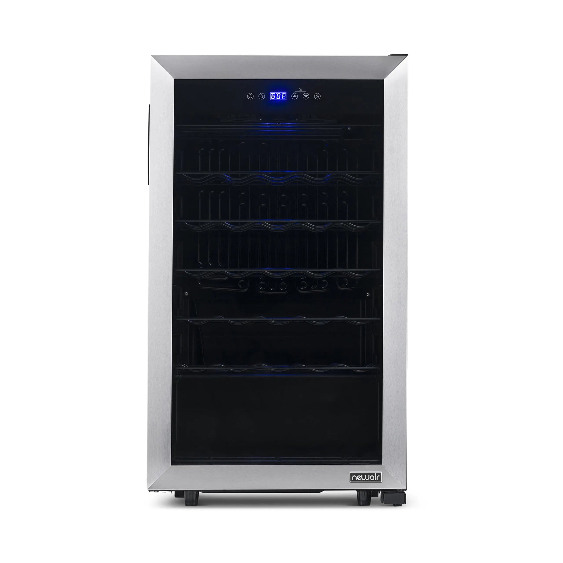 Newair Freestanding 33 Bottle Compressor Wine Fridge in Stainless Steel, Adjustable Racks and Exterior Digital Thermostat | Fridge.com