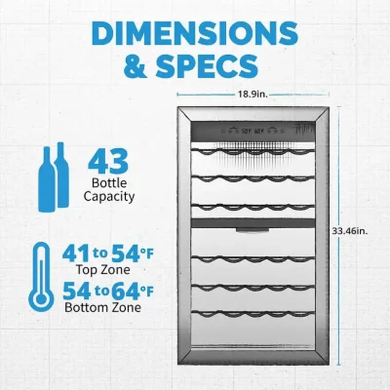 Newair Freestanding 43-Bottle Dual Zone Compressor Wine Fridge in Stainless Steel | Fridge.com