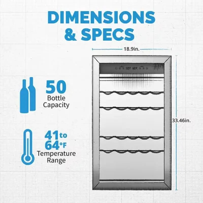 Newair Freestanding 50-Bottle Compressor Wine Fridge in Stainless Steel | Fridge.com