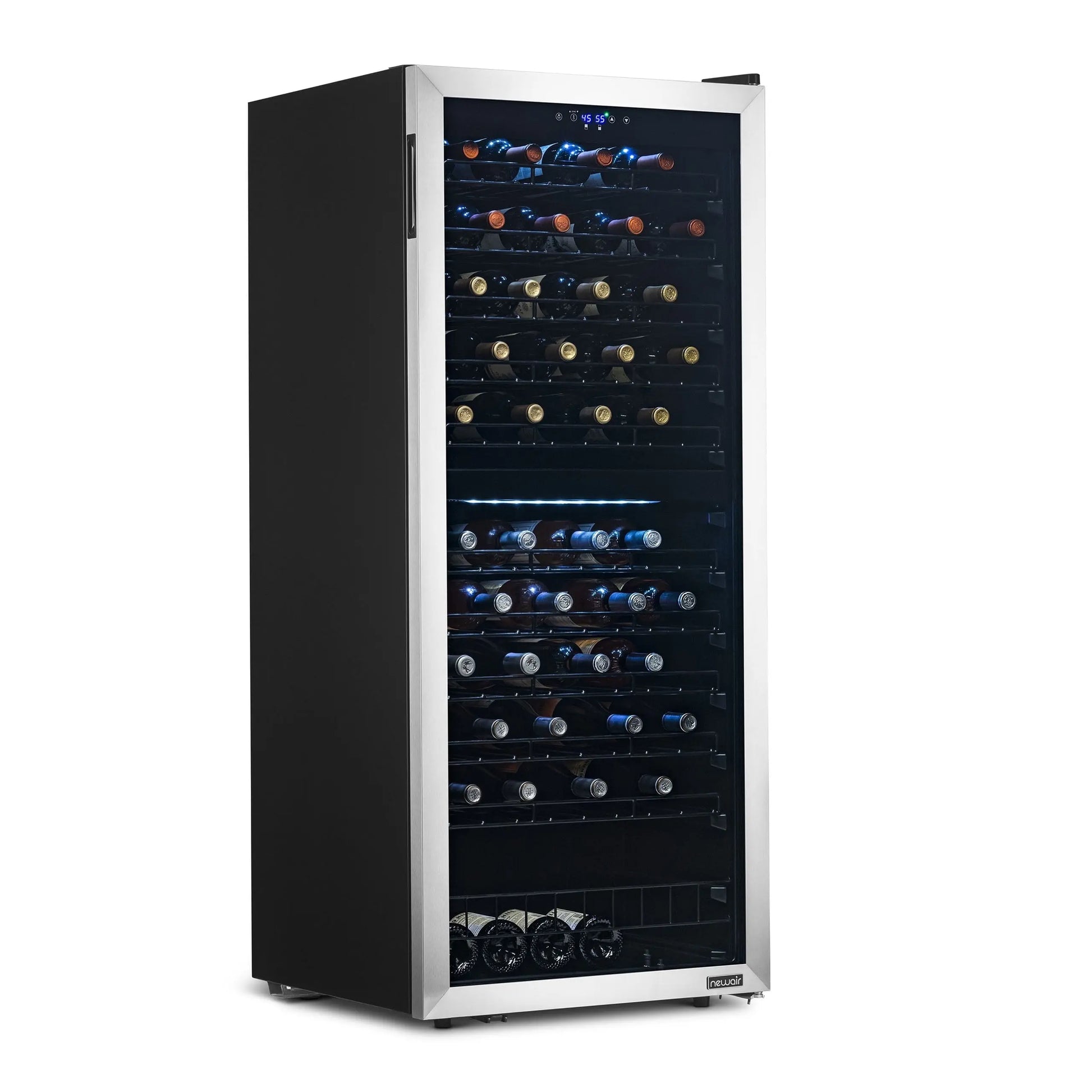 Newair Freestanding Wine Fridge, 43 Bottle Dual Zone Compressor Wine Cooler Fridge in Stainless Steel | Fridge.com