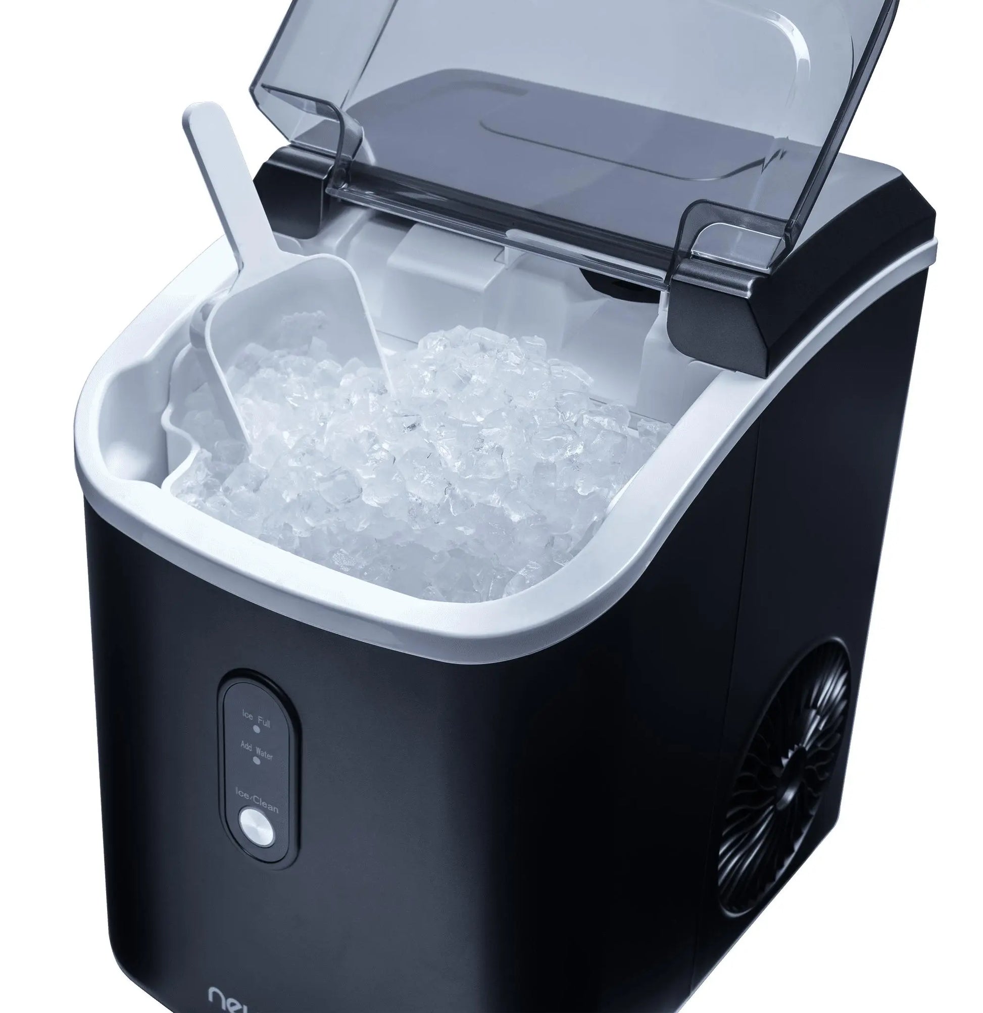 Newair Nugget Ice Maker, Countertop Portable Ice Machine, 44 lbs, Self-Clean Function, Black Stainless Steel | Fridge.com