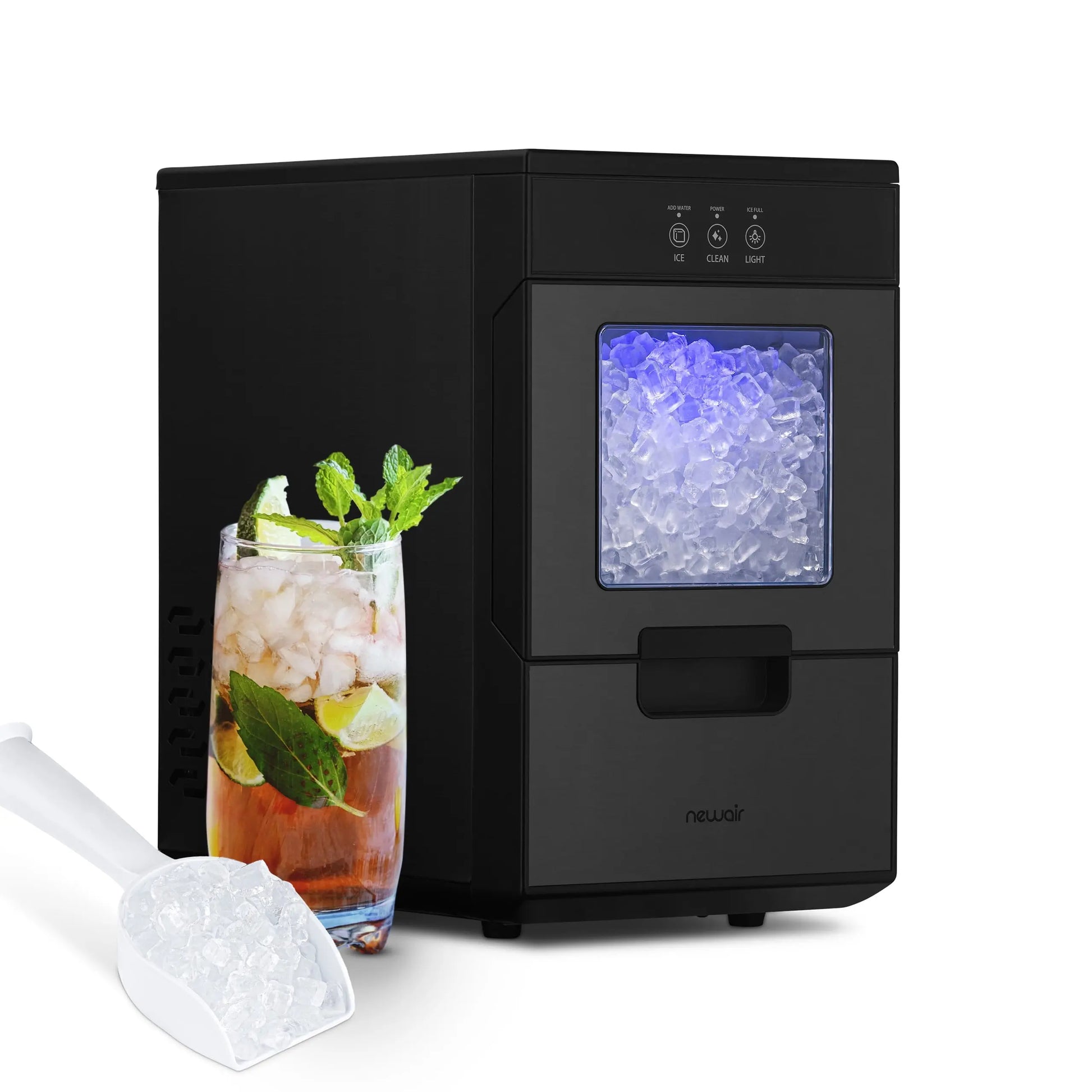 Newair Nugget Ice Maker, Countertop Portable Ice Machine, 44 lbs, Self-Clean Function, Black Stainless Steel | Fridge.com