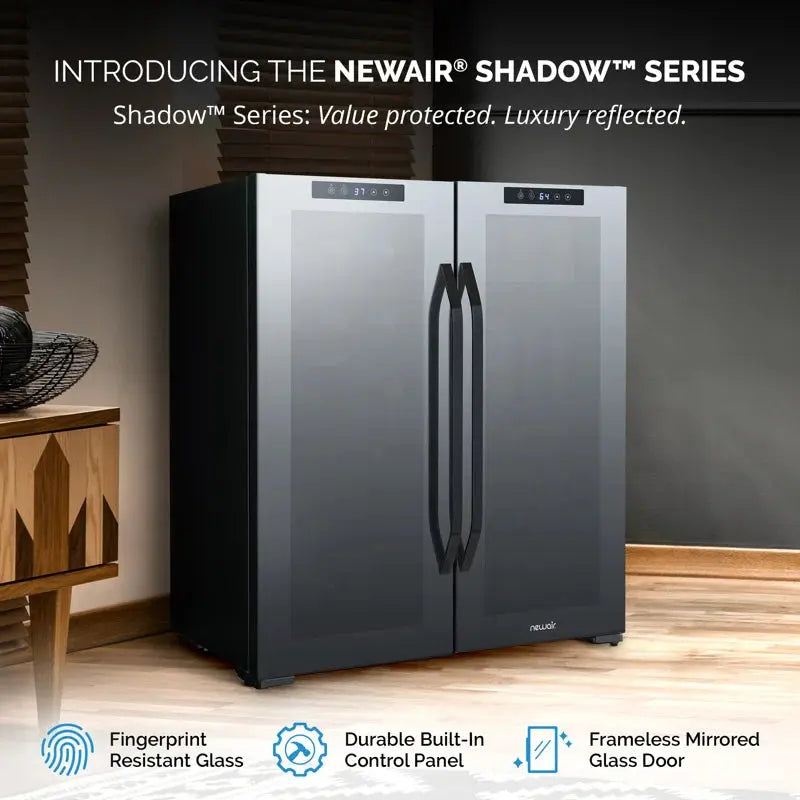 Newair Shadow Series Wine and Beverage Refrigerator 18 Bottles & 59 Cans, Dual Temperature Zones | Fridge.com