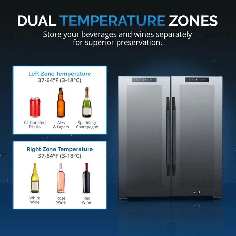 Newair Shadow Series Wine and Beverage Refrigerator 18 Bottles & 59 Cans, Dual Temperature Zones | Fridge.com