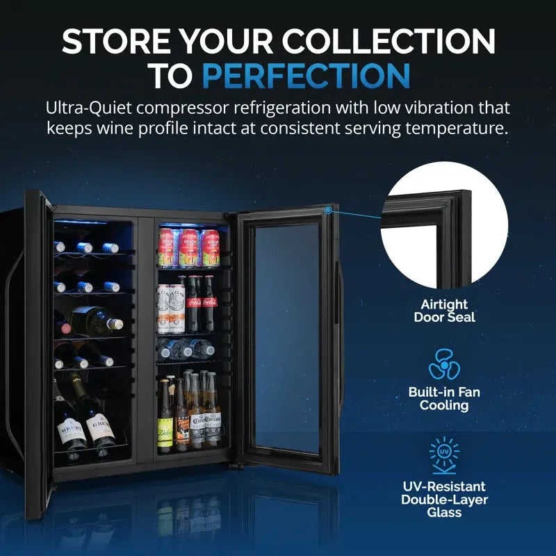 Newair Shadow Series Wine and Beverage Refrigerator 18 Bottles & 59 Cans, Dual Temperature Zones | Fridge.com