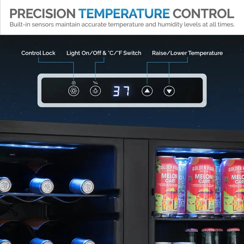 Newair Shadow Series Wine and Beverage Refrigerator 18 Bottles & 59 Cans, Dual Temperature Zones | Fridge.com