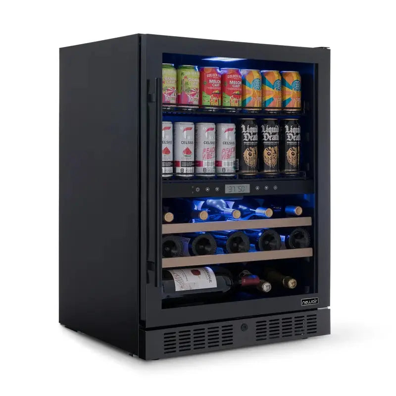 Newair Wine and Beverage Refrigerator, 24 Bottles and 100 Cans, Dual Zone, Black Stainless Steel | Fridge.com