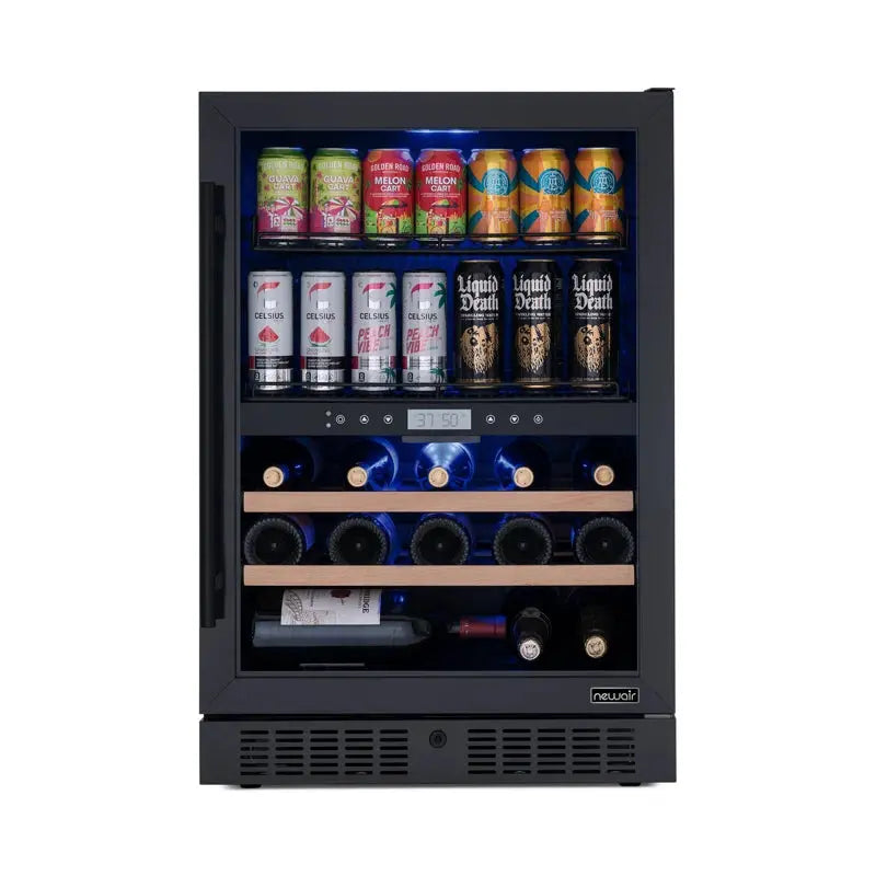 Newair Wine and Beverage Refrigerator, 24 Bottles and 100 Cans, Dual Zone, Black Stainless Steel | Fridge.com