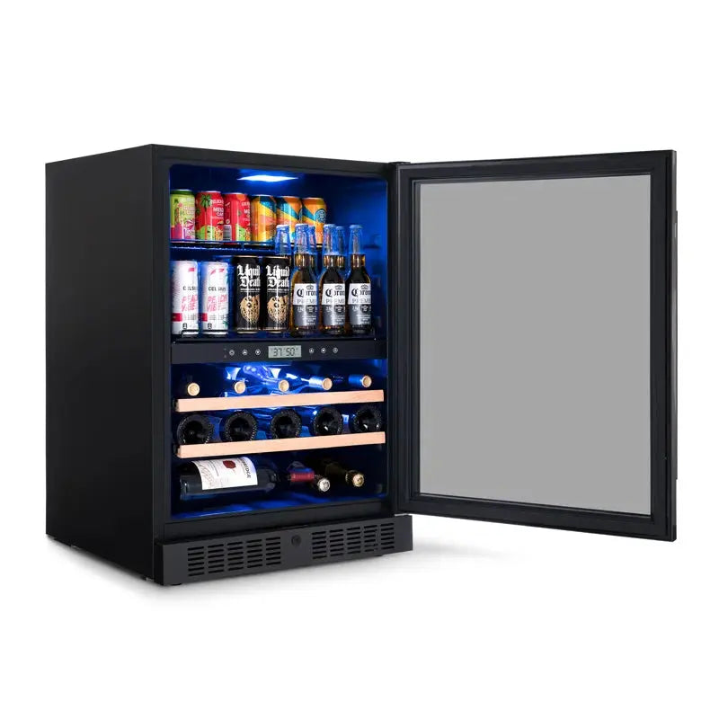 Newair Wine and Beverage Refrigerator, 24 Bottles and 100 Cans, Dual Zone, Black Stainless Steel | Fridge.com