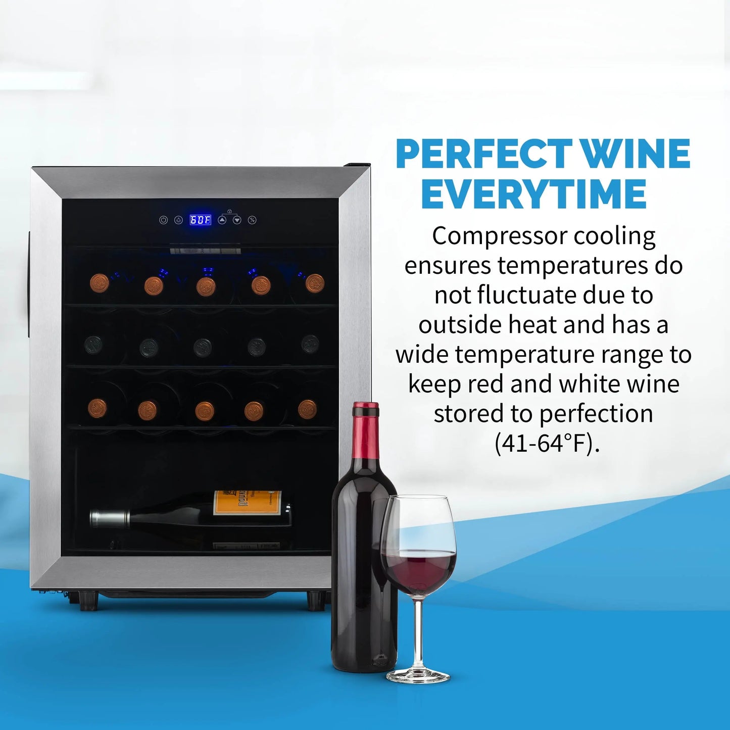 Newair, 23 Bottle Freestanding Wine Fridge, Stainless Steel Wine Cooler | Fridge.com