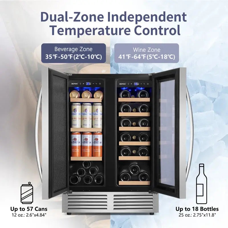 Nipus Classic Series 24" Dual Zone 18 Bottle and 57 Can Wine & Beverage Refrigerator Built-In and Freestanding | Fridge.com