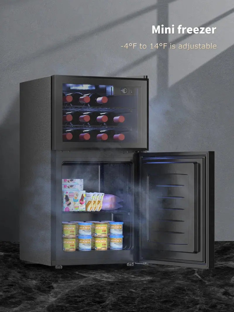 Northair 2-Door Wine Cooler and Freezer - 12 Bottle Wine Capacity and 1.3 Cubic Feet Freezer Capacity, Dual Zone Temperature Control, Perfect for Home or Office | Fridge.com