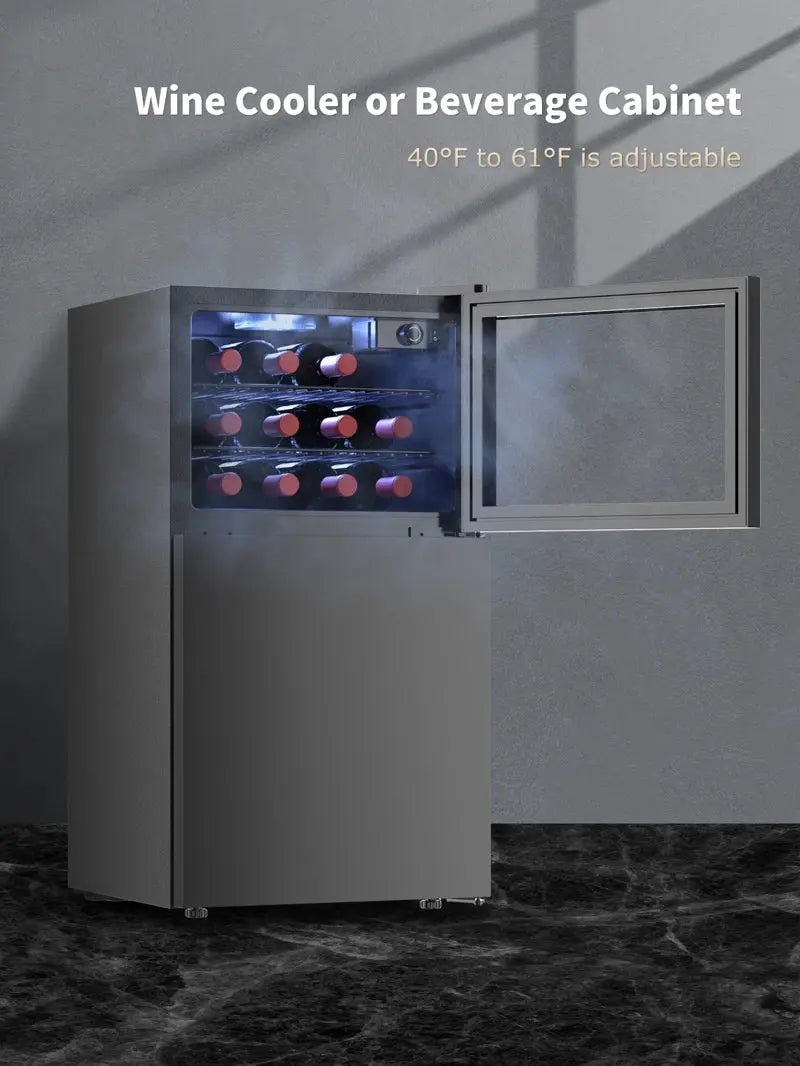 Northair 2-Door Wine Cooler and Freezer - 12 Bottle Wine Capacity and 1.3 Cubic Feet Freezer Capacity, Dual Zone Temperature Control, Perfect for Home or Office | Fridge.com