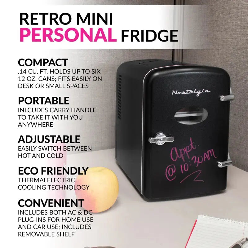 Nostalgia Retro 6-Can Personal Cooling and Heating Mini Refrigerator with Eraser Board | Fridge.com