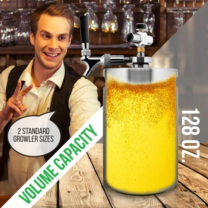 Nutrichef 0.13 Cubic Feet Chrome Outdoor Single Tap Mini Keg Countertop Kegerator with Adjustable Temperature | Fridge.com