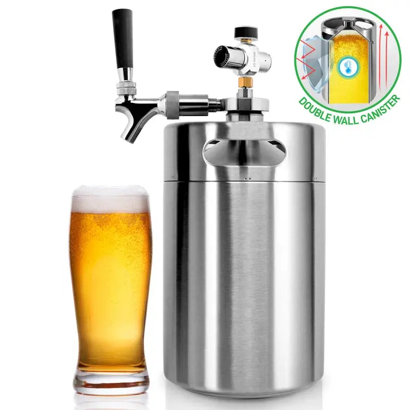 Nutrichef 0.13 Cubic Feet Chrome Outdoor Single Tap Mini Keg Countertop Kegerator with Adjustable Temperature | Fridge.com