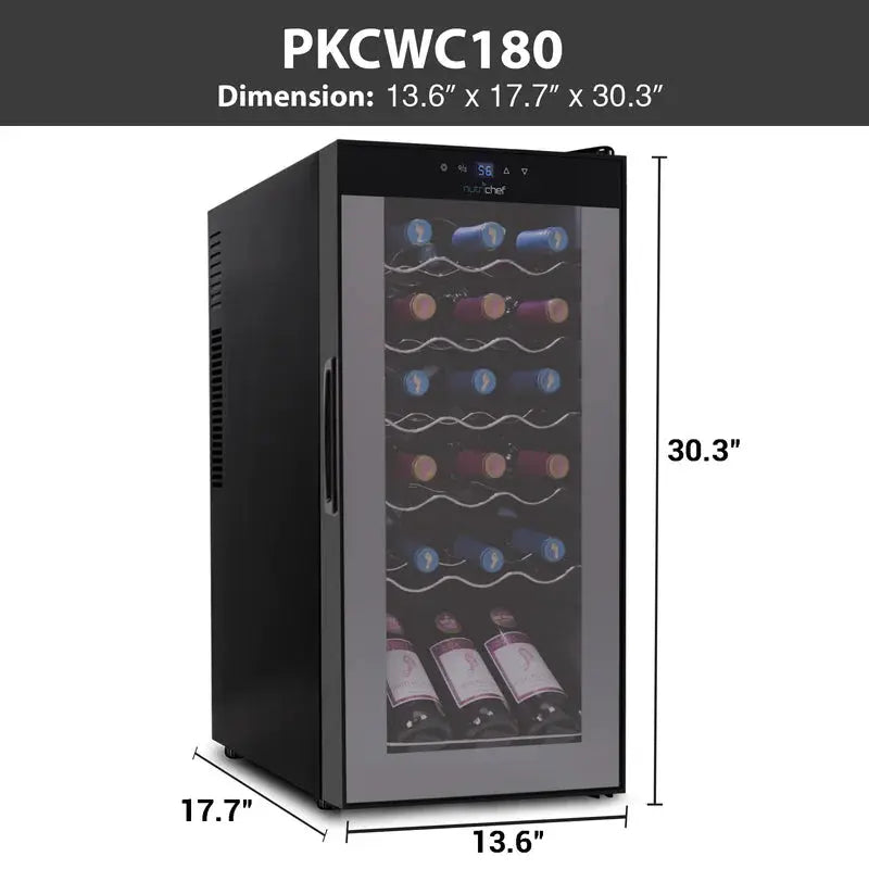 Nutrichef 13.06'' 18 Bottle Single Zone Freestanding Wine Refrigerator | Fridge.com